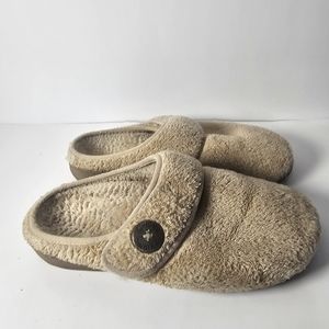 Vionic Slippers Womens 8M Gray Sadie Adjustable Strap Orthotic Sherpa Slippers